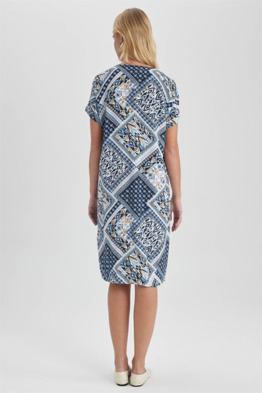 FEMME Bleu Robe Tissée À Manches Courtes