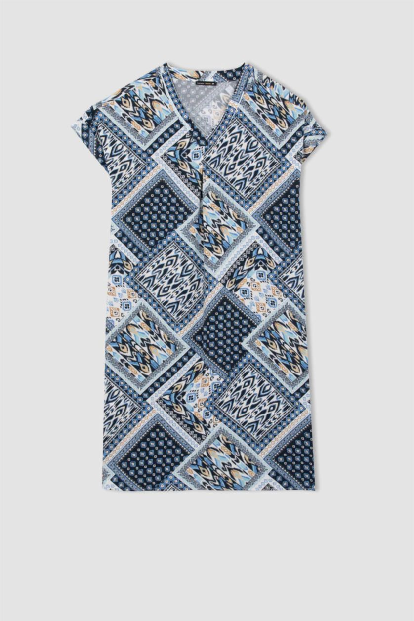 FEMME Bleu Robe Tissée À Manches Courtes