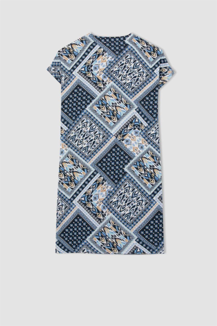 FEMME Bleu Robe Tissée À Manches Courtes