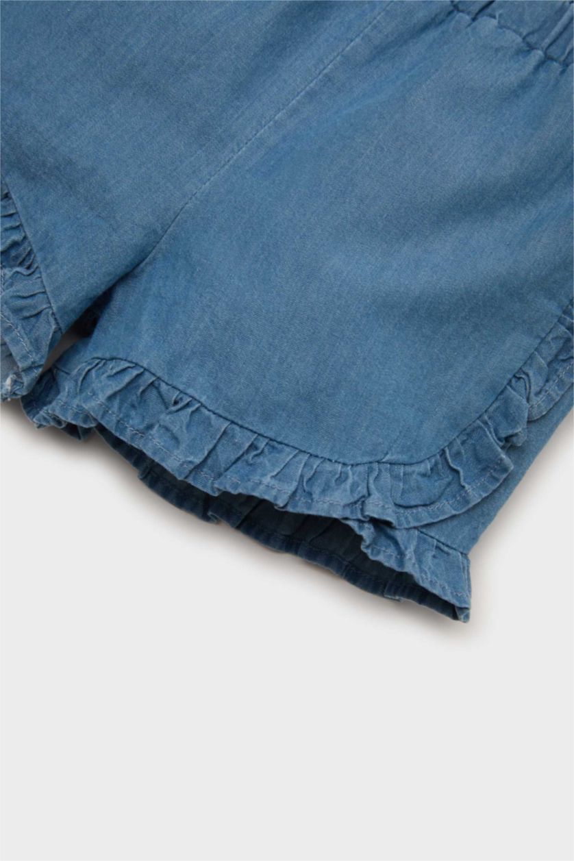 Kız Bebek Açık Mavi Beli Lastikli Jean Şort Kız Bebek