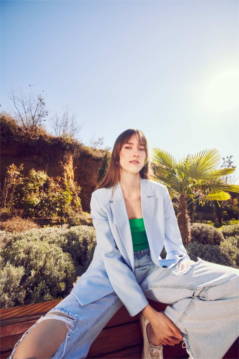 WOMAN Light Blue Loose Fit Blazer