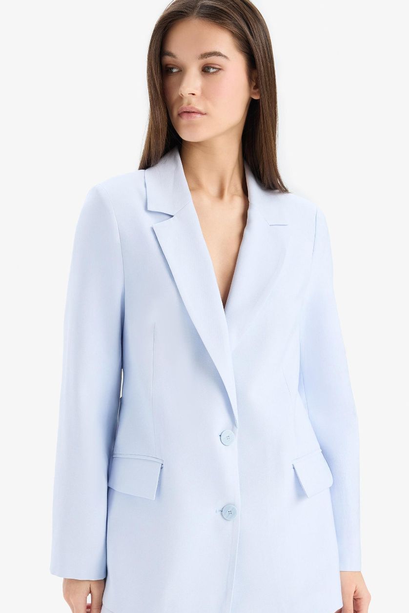 Kadın Açık Mavi Afra x DeFacto Oversize Geniş Kalıp Tencel Blazer Ceket
