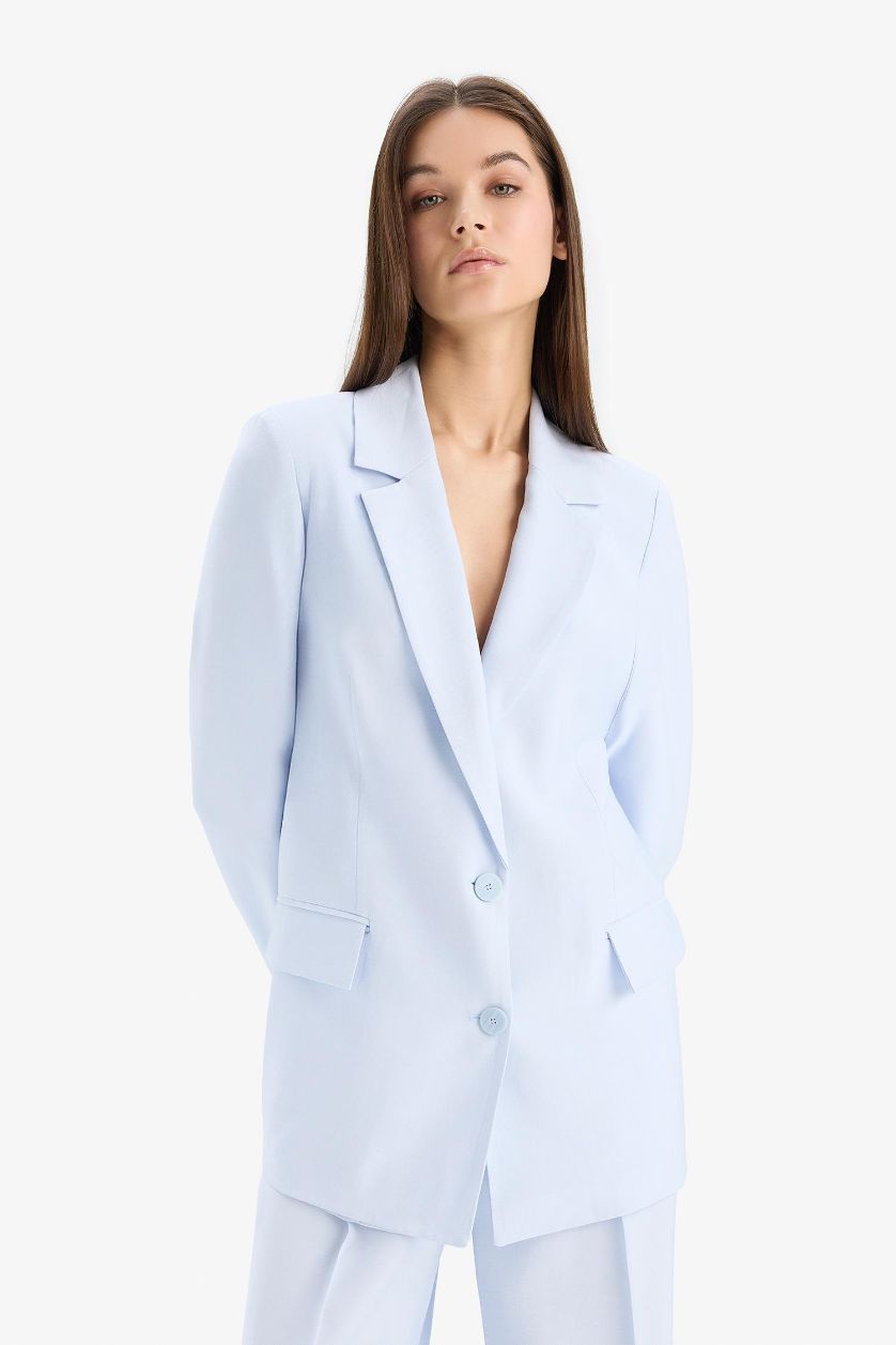 Kadın Açık Mavi Afra x DeFacto Oversize Geniş Kalıp Tencel Blazer Ceket