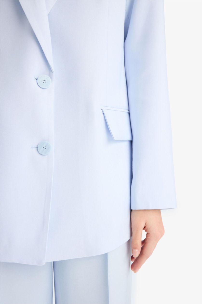 Kadın Açık Mavi Afra x DeFacto Oversize Geniş Kalıp Tencel Blazer Ceket