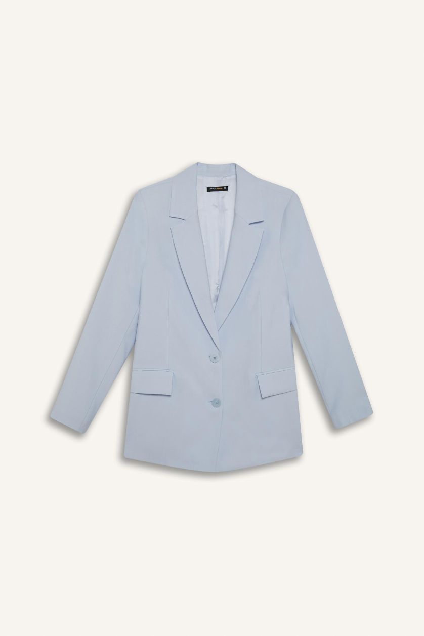 Kadın Açık Mavi Afra x DeFacto Oversize Geniş Kalıp Tencel Blazer Ceket