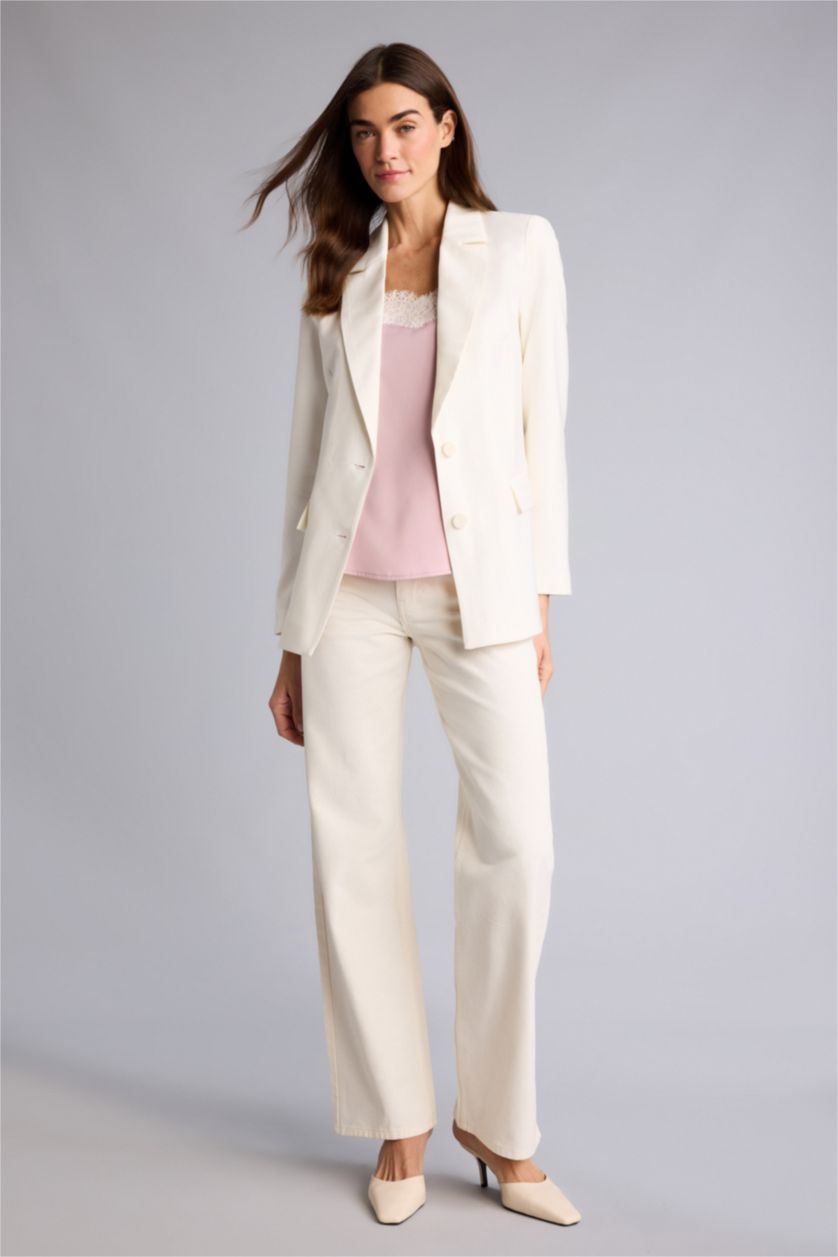 Kadın Kırık Beyaz Oversıze Tencel Blazer Ceket