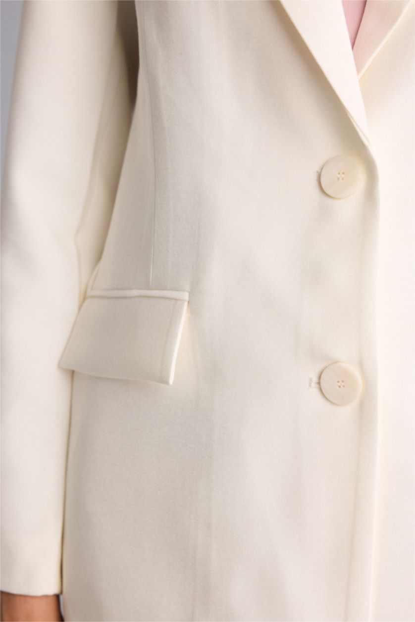 Kadın Kırık Beyaz Oversıze Tencel Blazer Ceket