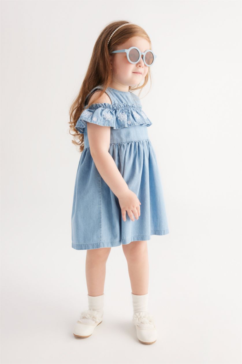 Baby Girl Light Blue Baby Girl Floral Half Sleeve Jean Dress