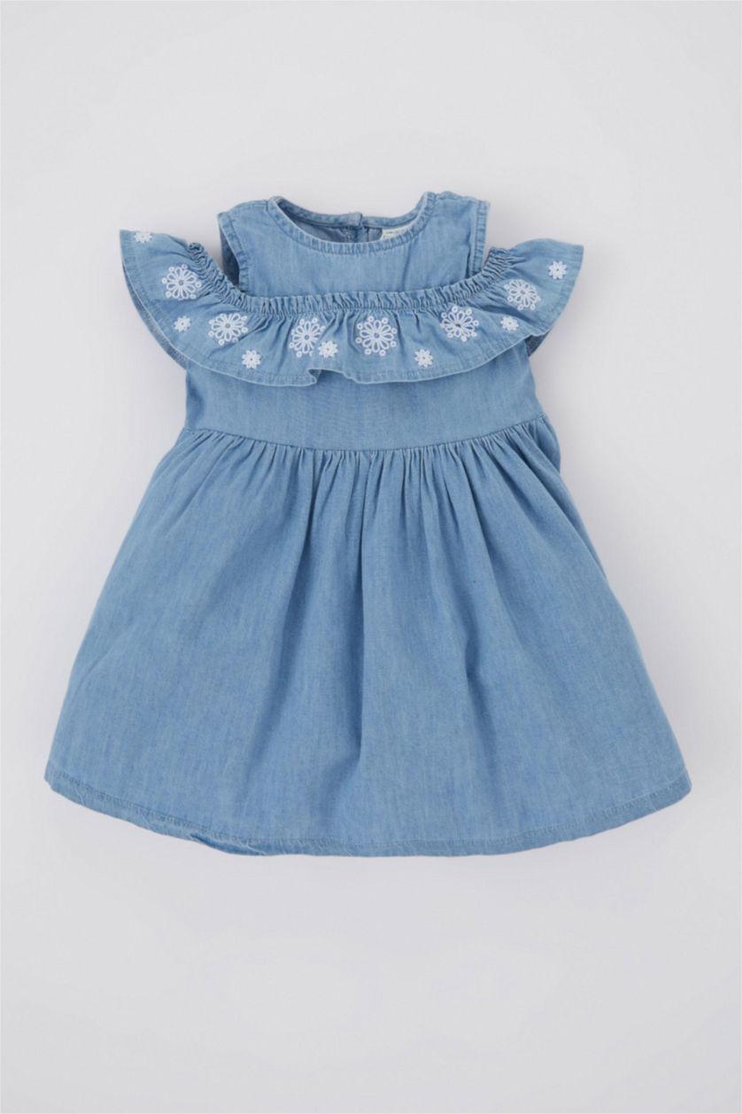 Baby Girl Light Blue Baby Girl Floral Half Sleeve Jean Dress