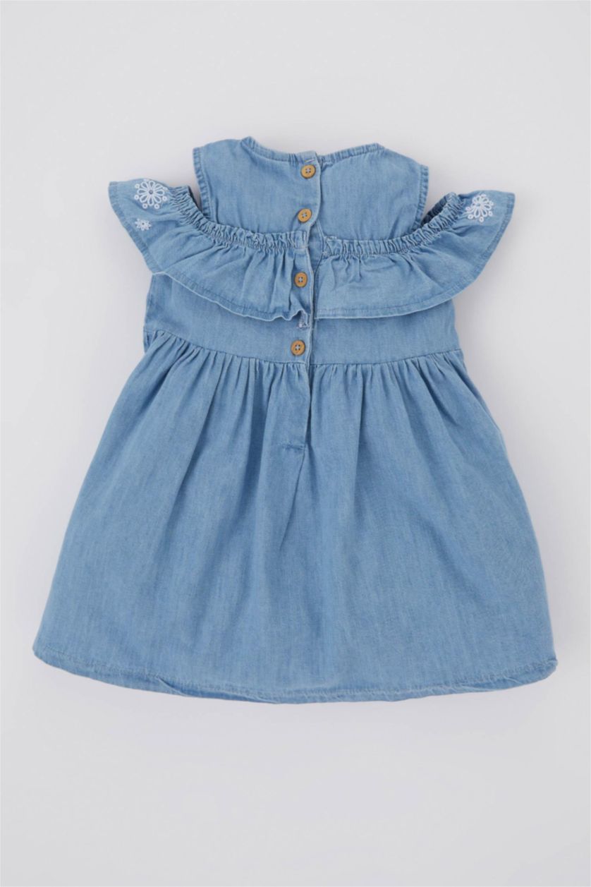 Baby Girl Light Blue Baby Girl Floral Half Sleeve Jean Dress