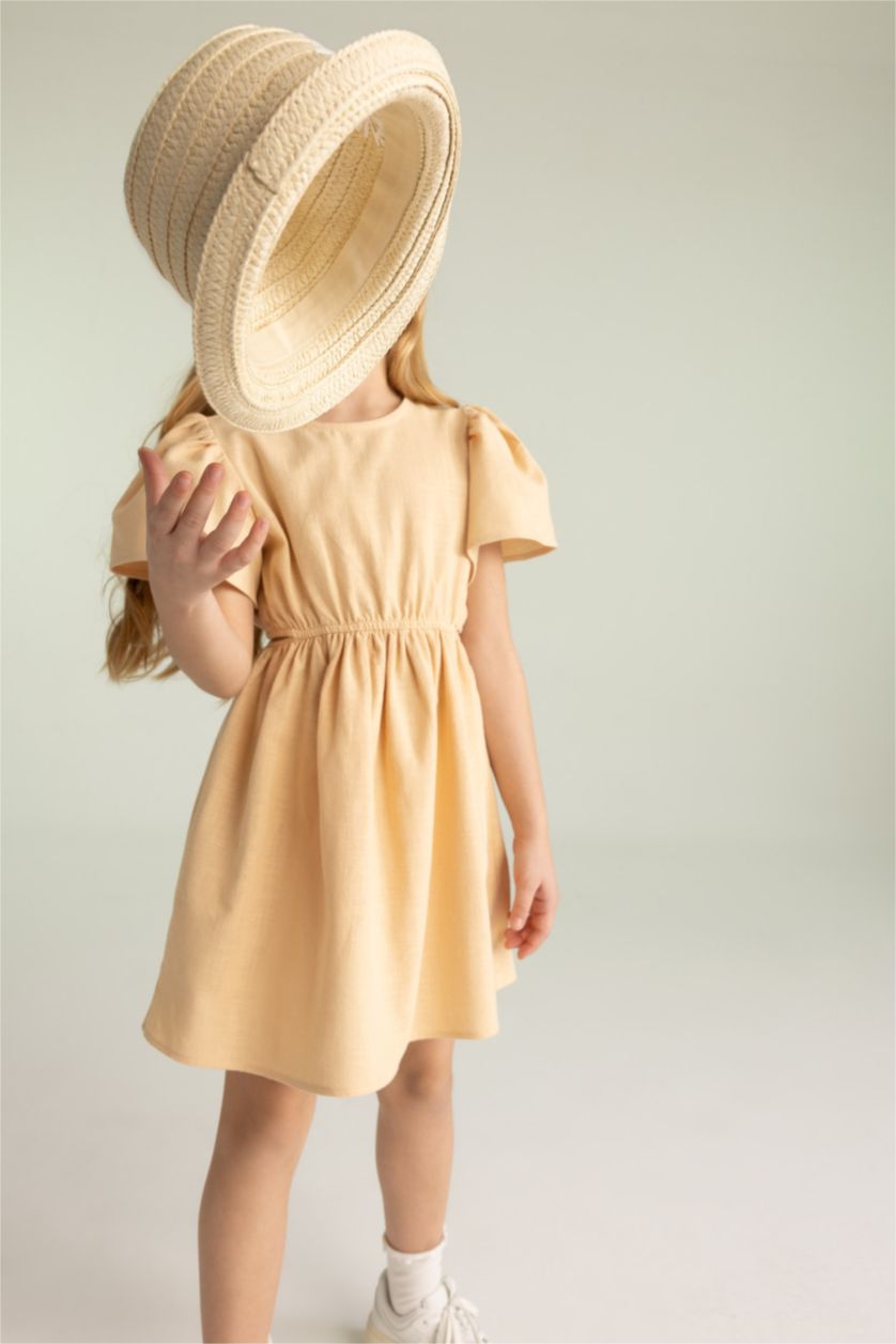 Girls & Teens Beige Regular Fit Cotton Dress