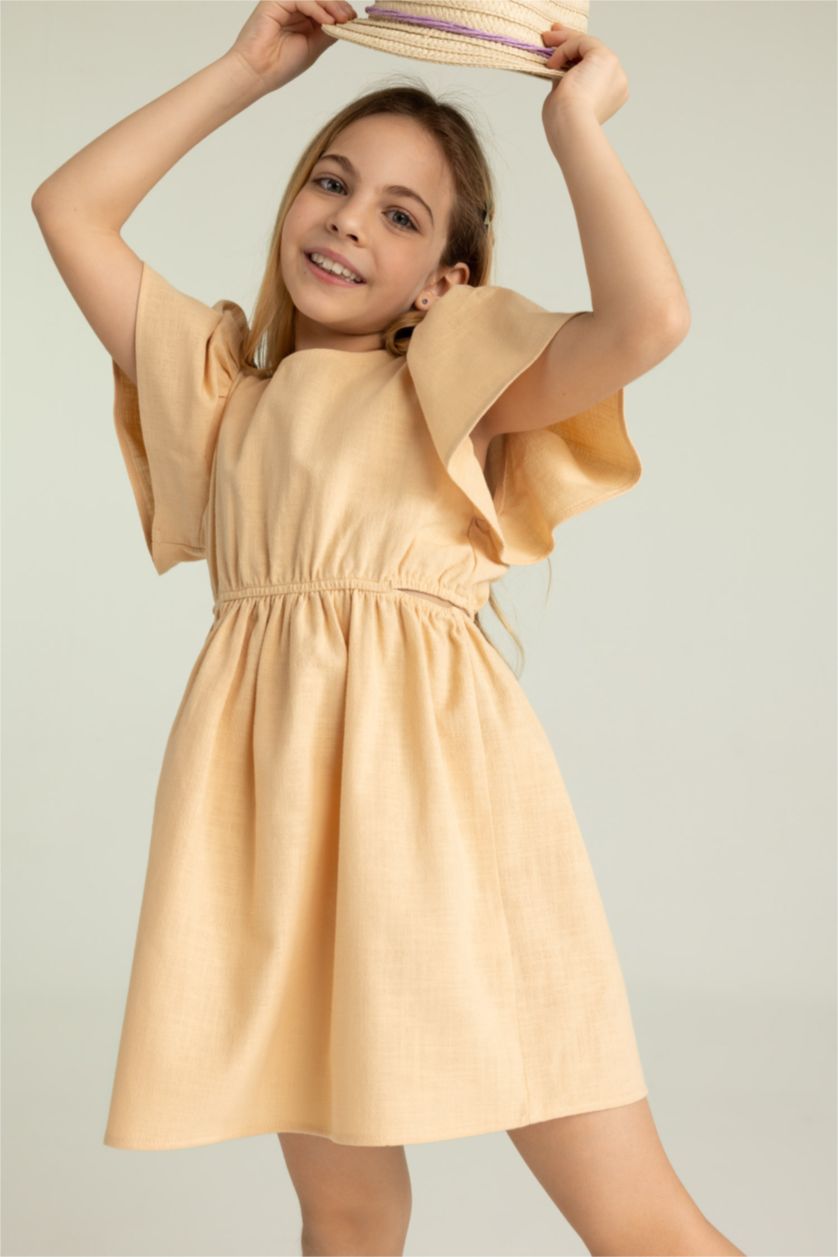 Girls & Teens Beige Regular Fit Cotton Dress