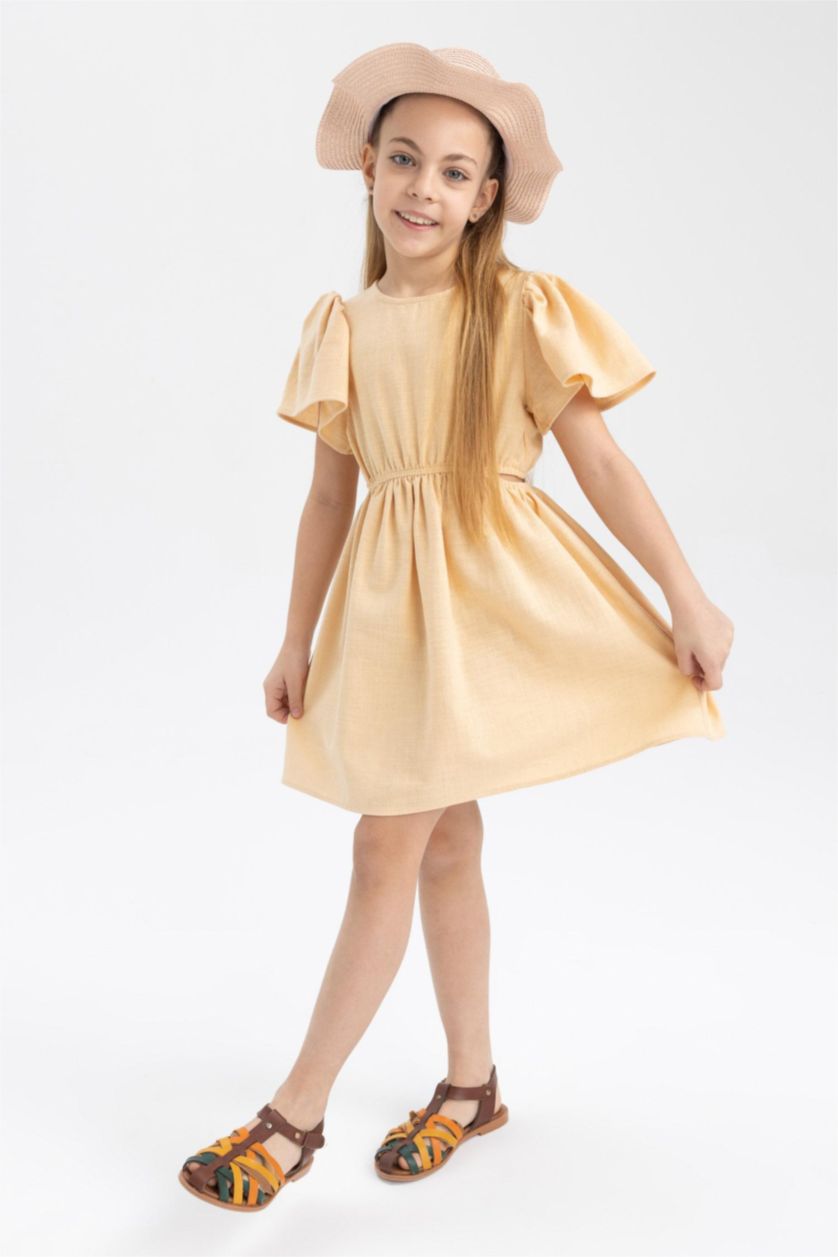 Girls & Teens Beige Regular Fit Cotton Dress