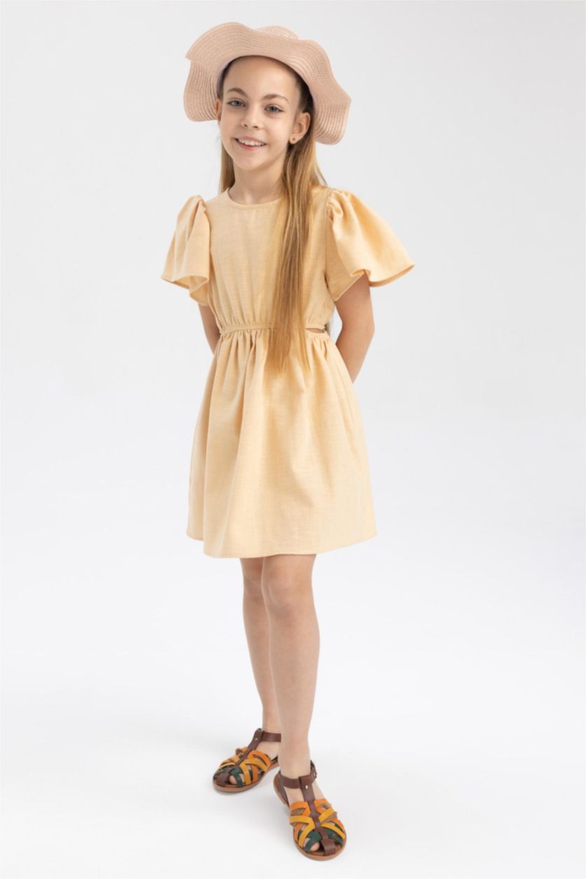 Girls & Teens Beige Regular Fit Cotton Dress