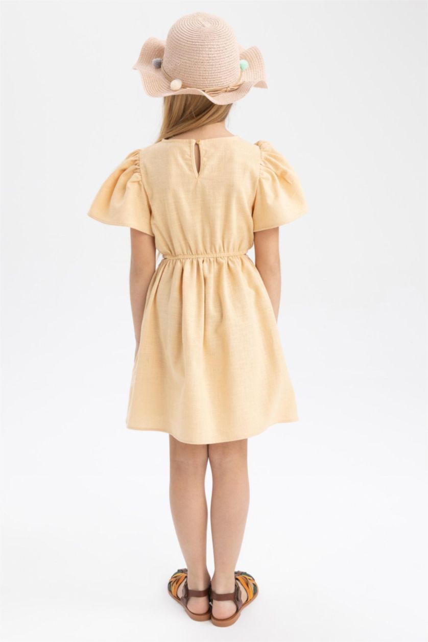 Girls & Teens Beige Regular Fit Cotton Dress