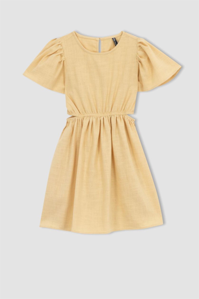 Girls & Teens Beige Regular Fit Cotton Dress