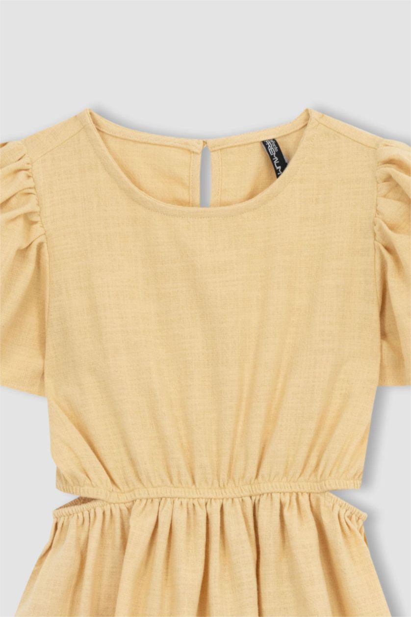 Girls & Teens Beige Regular Fit Cotton Dress