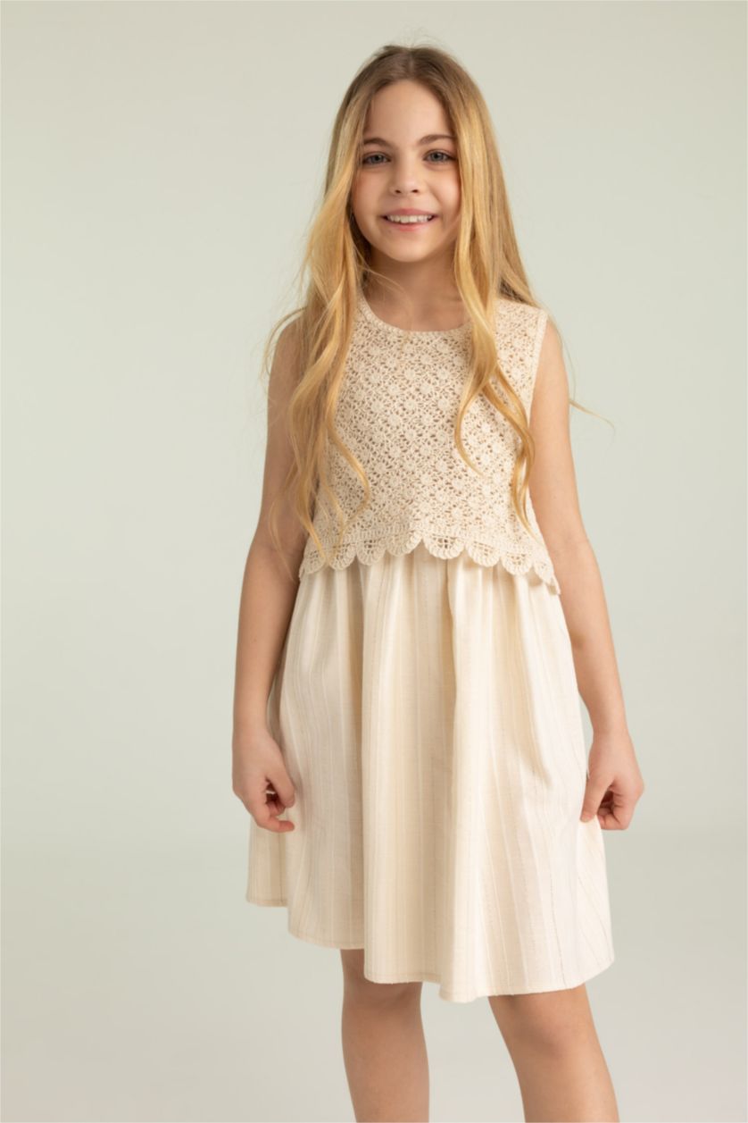 GIRLS & TEENS Ecru Girl Patterned Sleeveless Cotton Dress