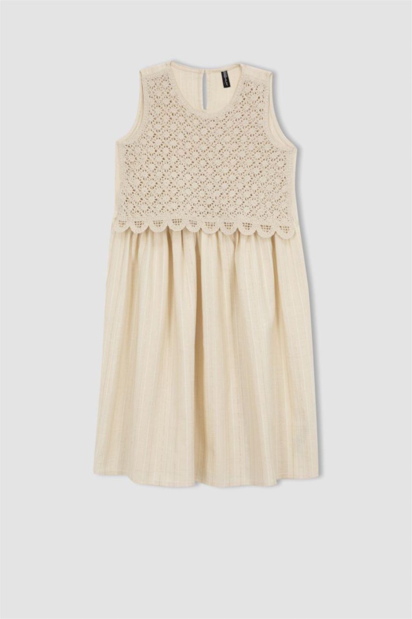 GIRLS & TEENS Ecru Girl Patterned Sleeveless Cotton Dress
