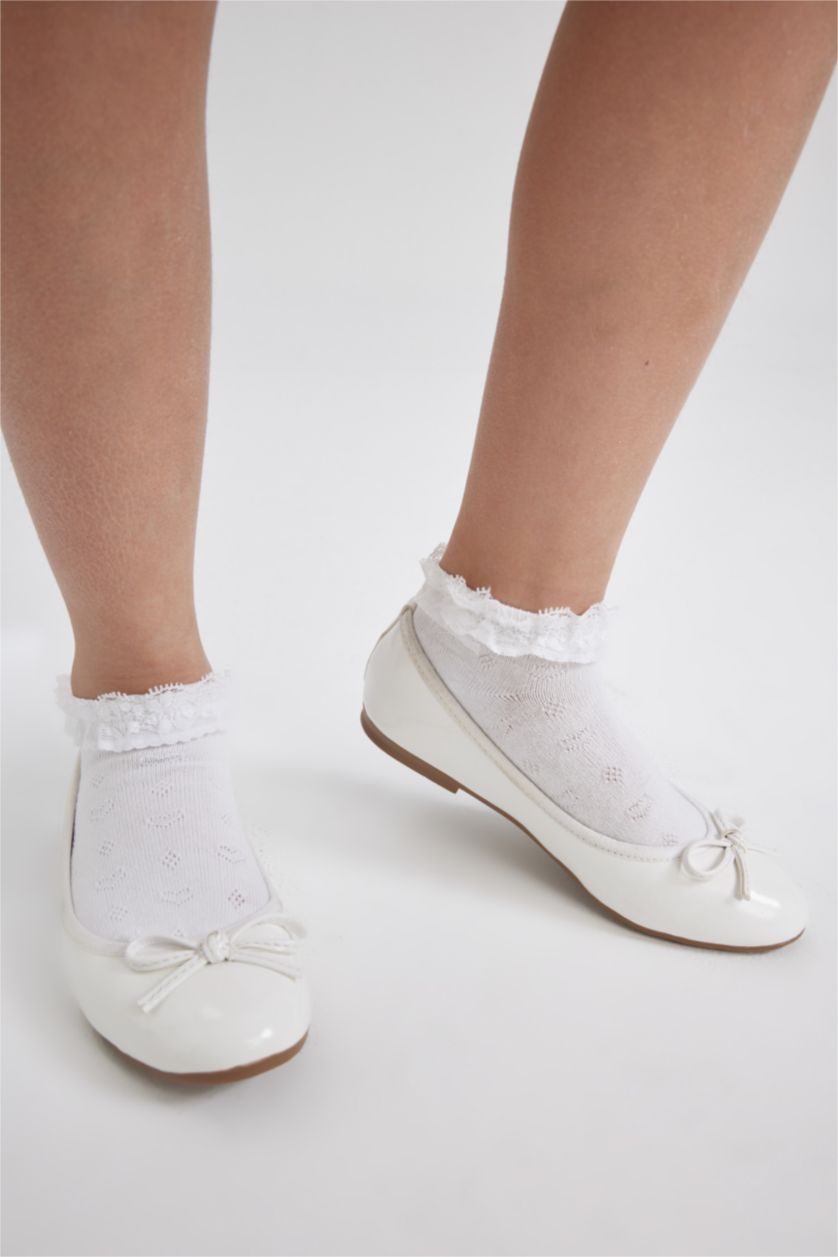 Kız Çocuk - Genç Kız Beyaz Kız Çocuk Düz Taban Suni Deri Beyaz Rugan Balerin Ayakkabı