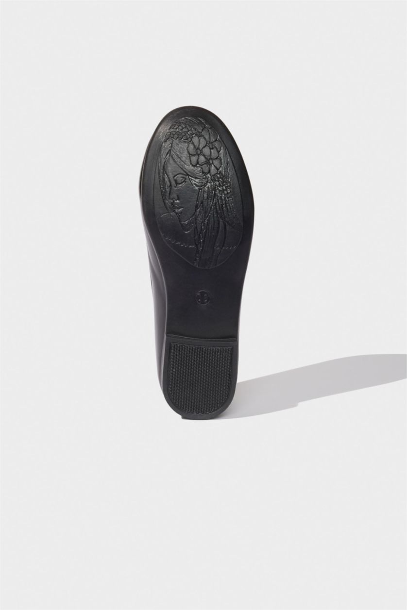 بنات أسود حذاء فلات بناتي جلد صناعي بكعب مسطح