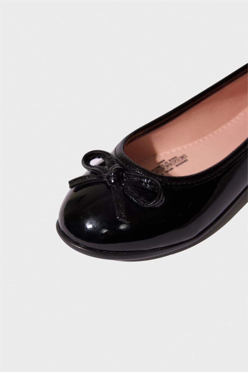 بنات أسود حذاء فلات بناتي جلد صناعي بكعب مسطح