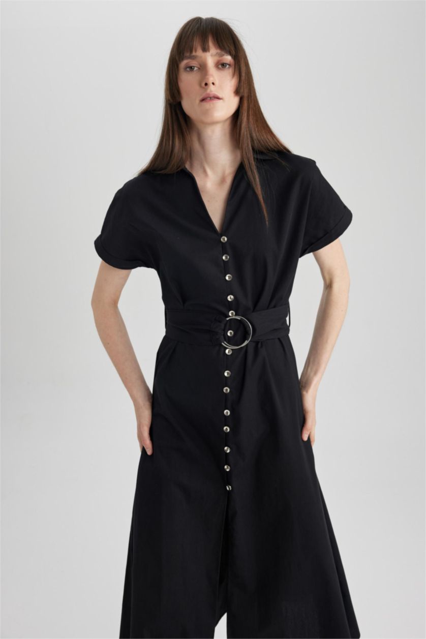 FEMME Noir Robes Popeline Col De Chemise
