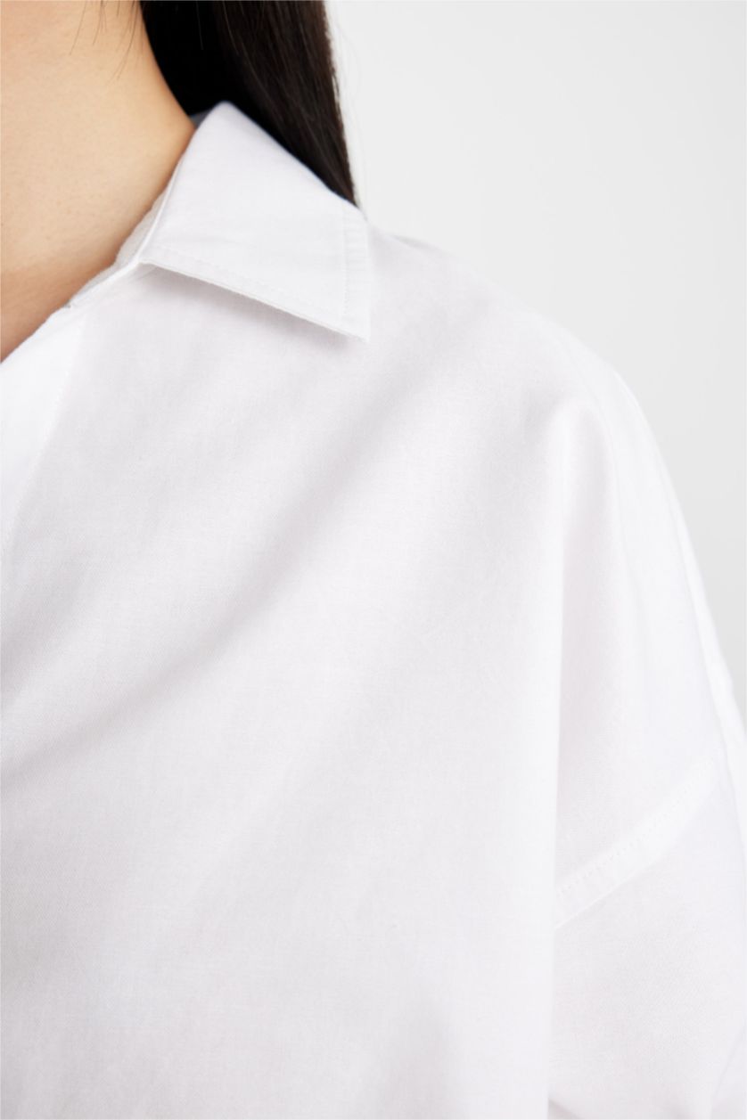 FEMME Blanc Chemise en Oxford Oversize à Col Boutonné et Manches Longues