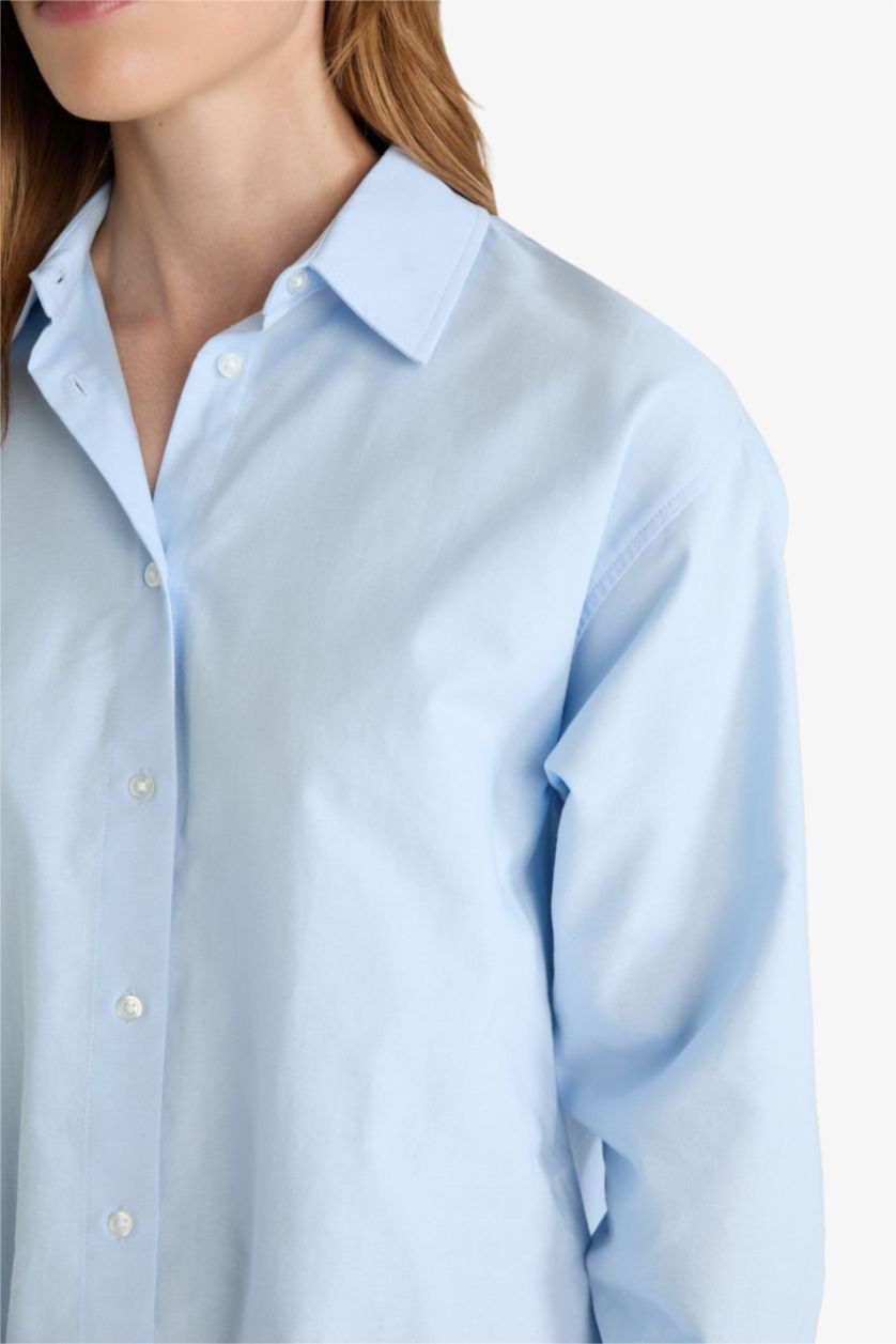 نساء أزرق فاتح قميص ردن طويل أوكسفورد اوفر سايز