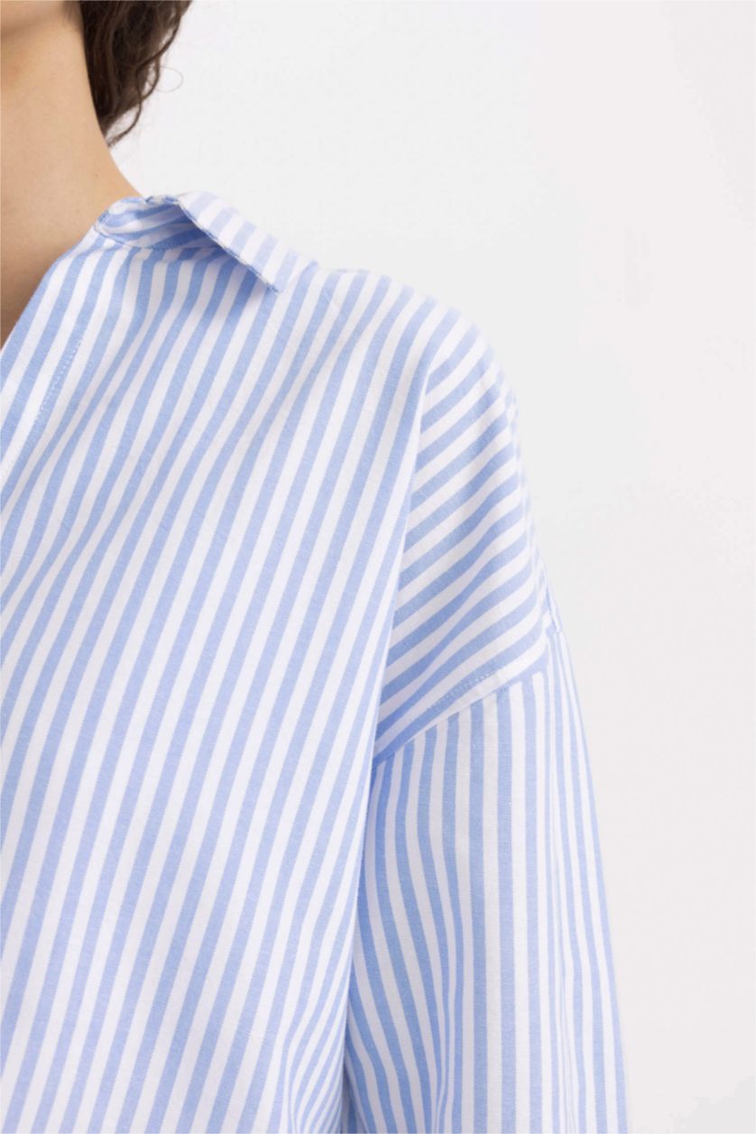 FEMME Bleu Chemise Oversize Oxford à Col Boutonné Manches Longues