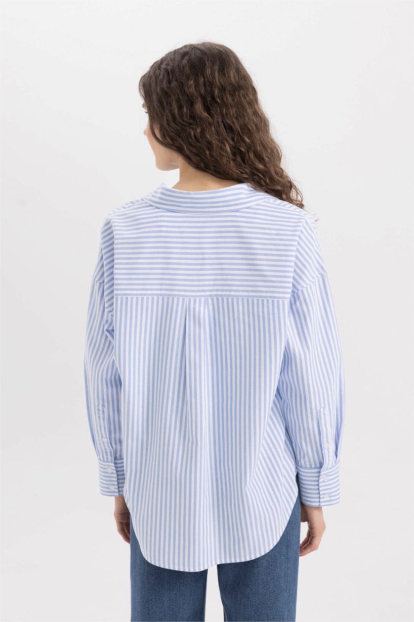 FEMME Bleu Chemise Oversize Oxford à Col Boutonné Manches Longues