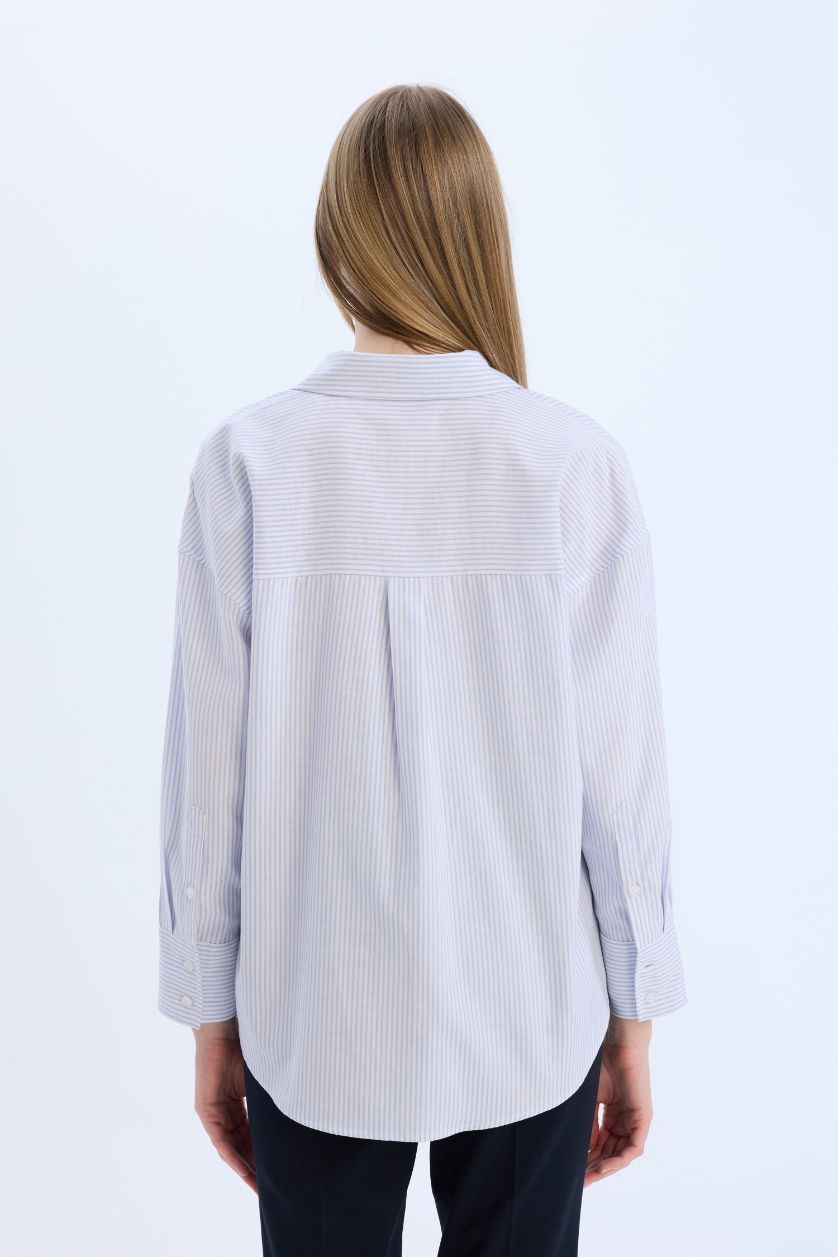 WOMAN Light Blue Oversize Fit Shirt Collar Oxford Long Sleeve Shirt