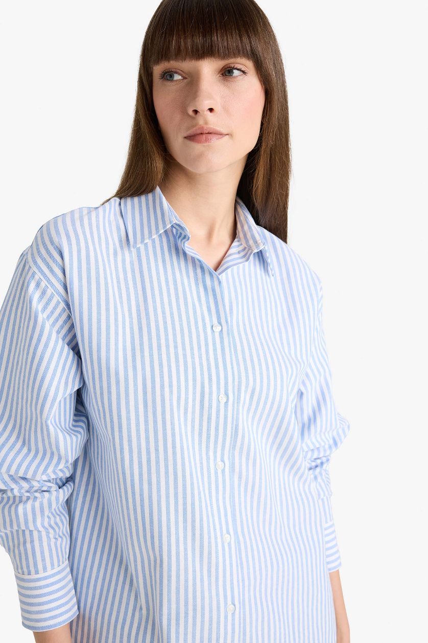 WOMAN Blue Oversize Fit Shirt Collar Oxford Long Sleeve Shirt