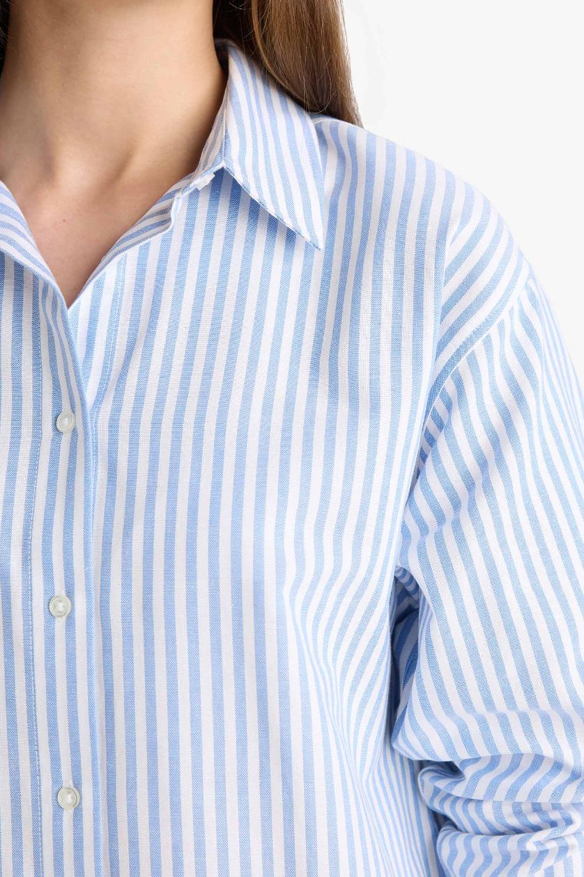 WOMAN Blue Oversize Fit Shirt Collar Oxford Long Sleeve Shirt