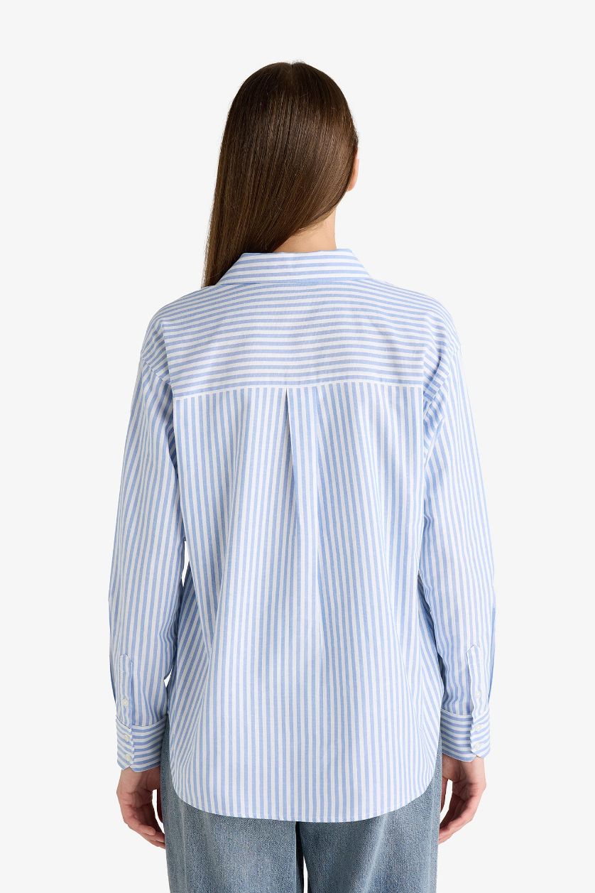 WOMAN Blue Oversize Fit Shirt Collar Oxford Long Sleeve Shirt