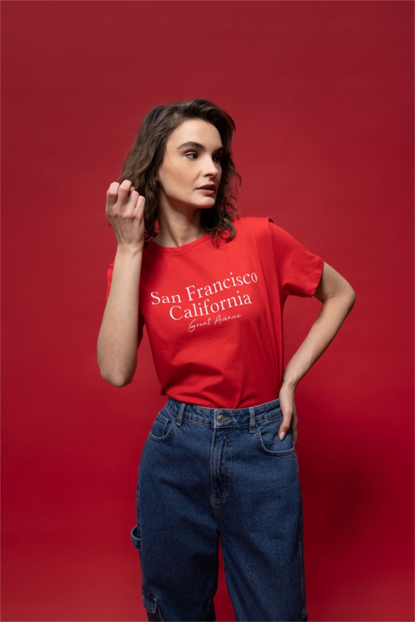 WOMAN Red Regular Fit Crew Neck Short Sleeve T-Shirt