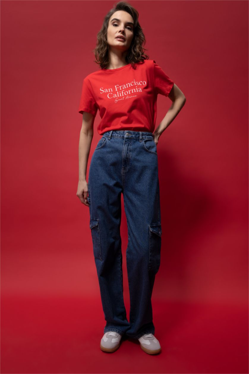 WOMAN Red Regular Fit Crew Neck Short Sleeve T-Shirt