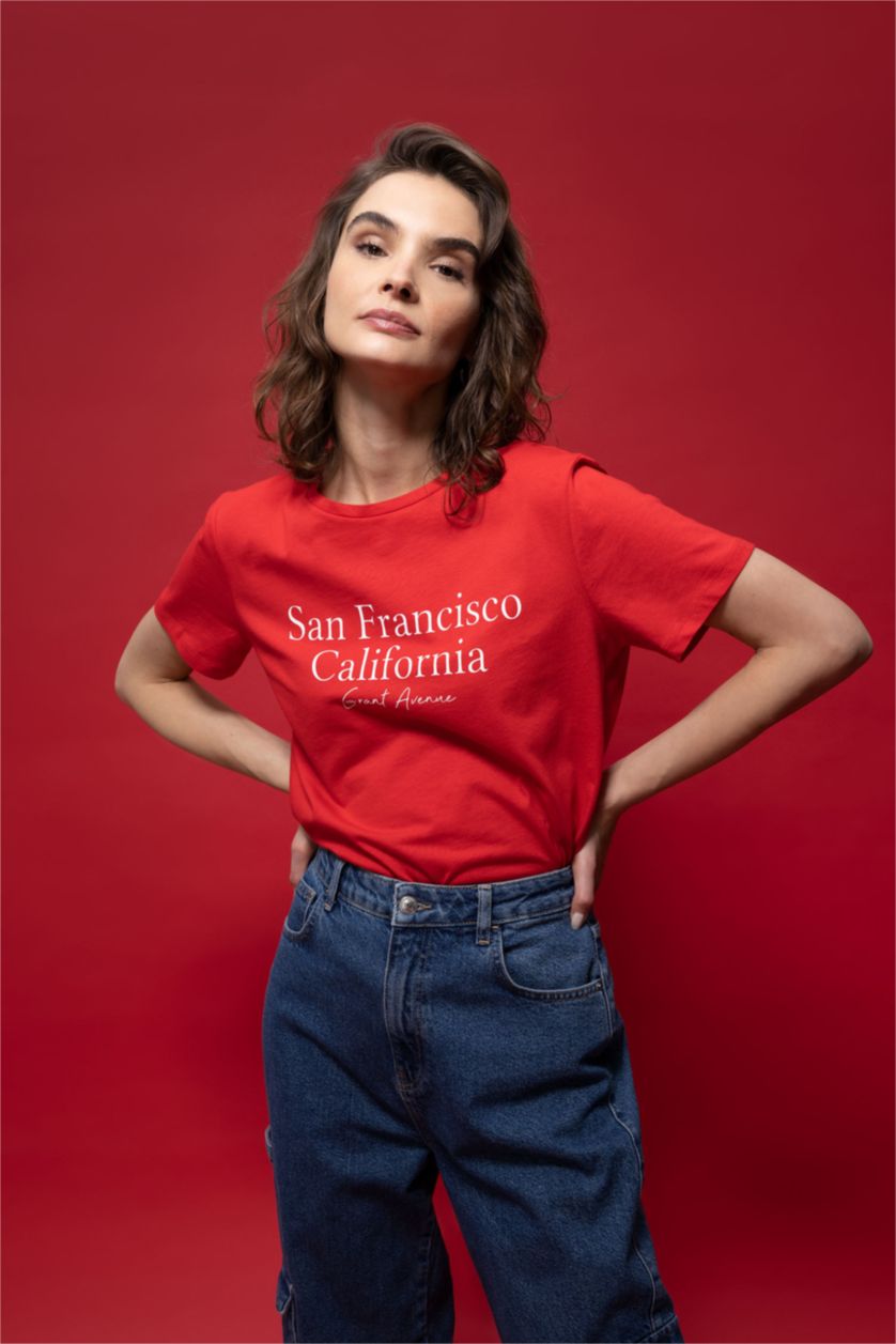 WOMAN Red Regular Fit Crew Neck Short Sleeve T-Shirt