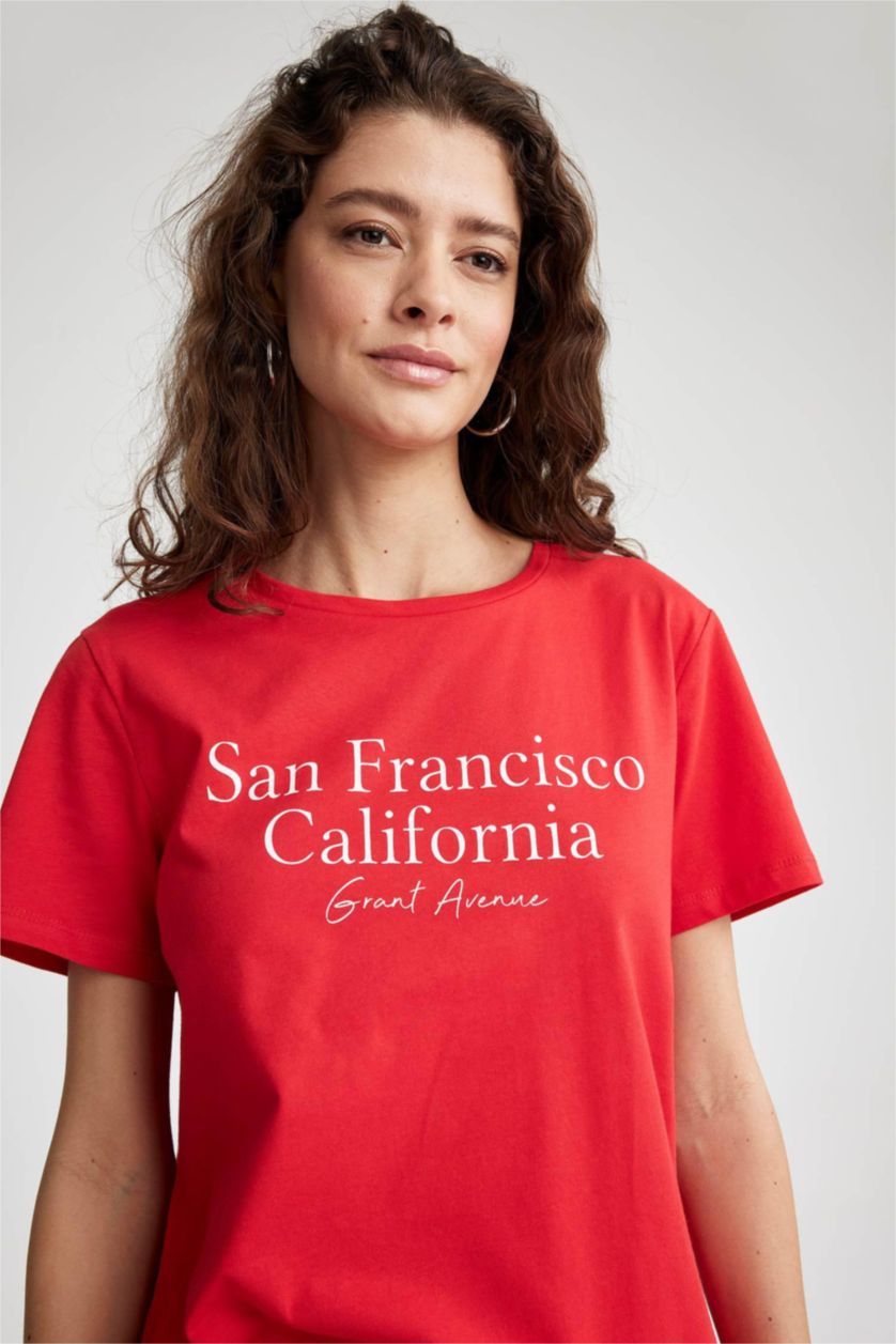 WOMAN Red Regular Fit Crew Neck Short Sleeve T-Shirt