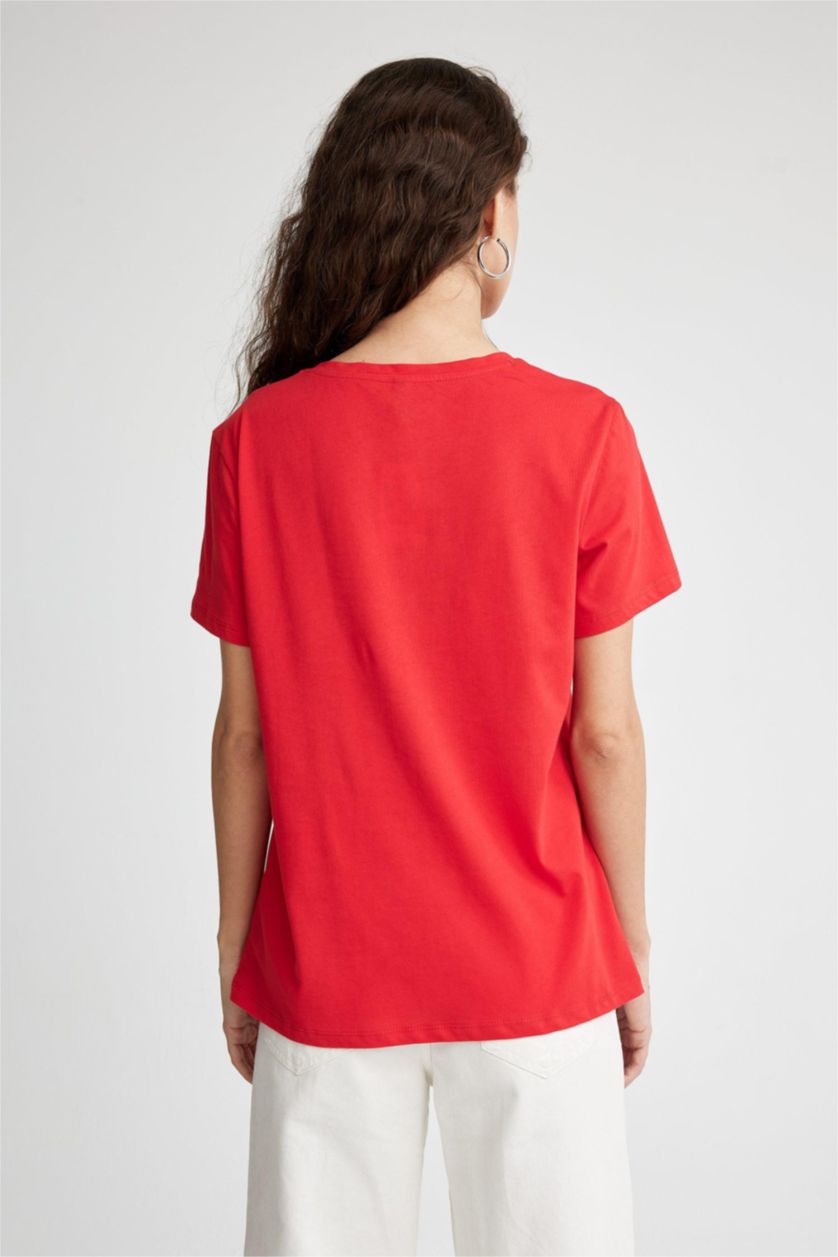WOMAN Red Regular Fit Crew Neck Short Sleeve T-Shirt