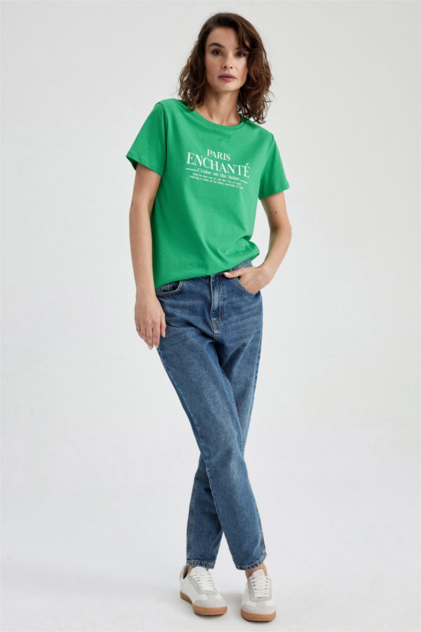 FEMME Vert T-Shirt 100% coton Coupe Classique À Manches Courtes Et Col Rond