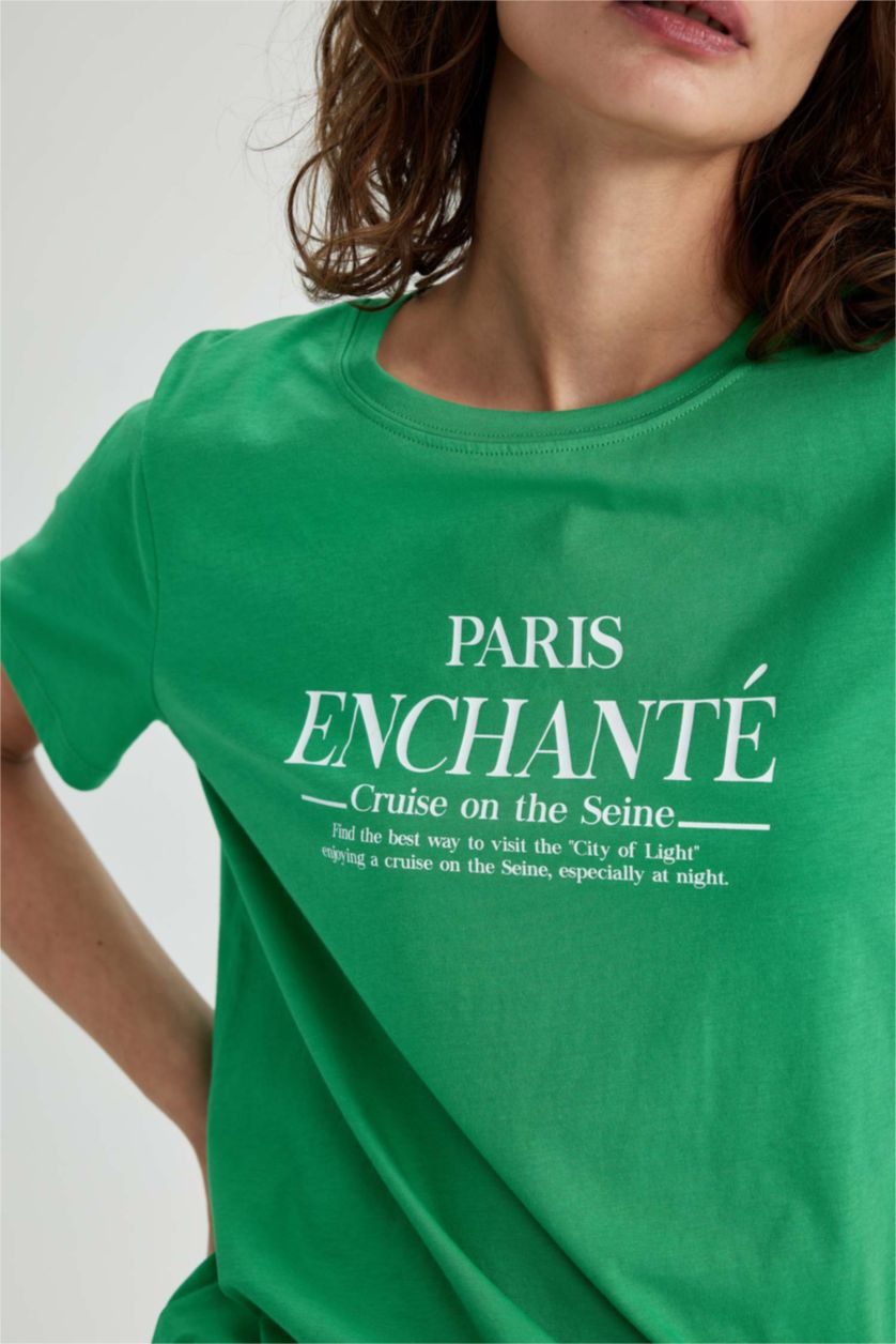 FEMME Vert T-Shirt 100% coton Coupe Classique À Manches Courtes Et Col Rond