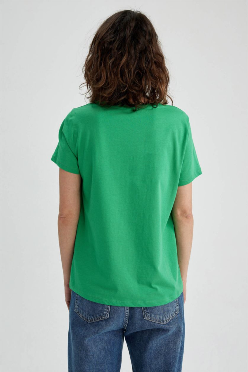 FEMME Vert T-Shirt 100% coton Coupe Classique À Manches Courtes Et Col Rond