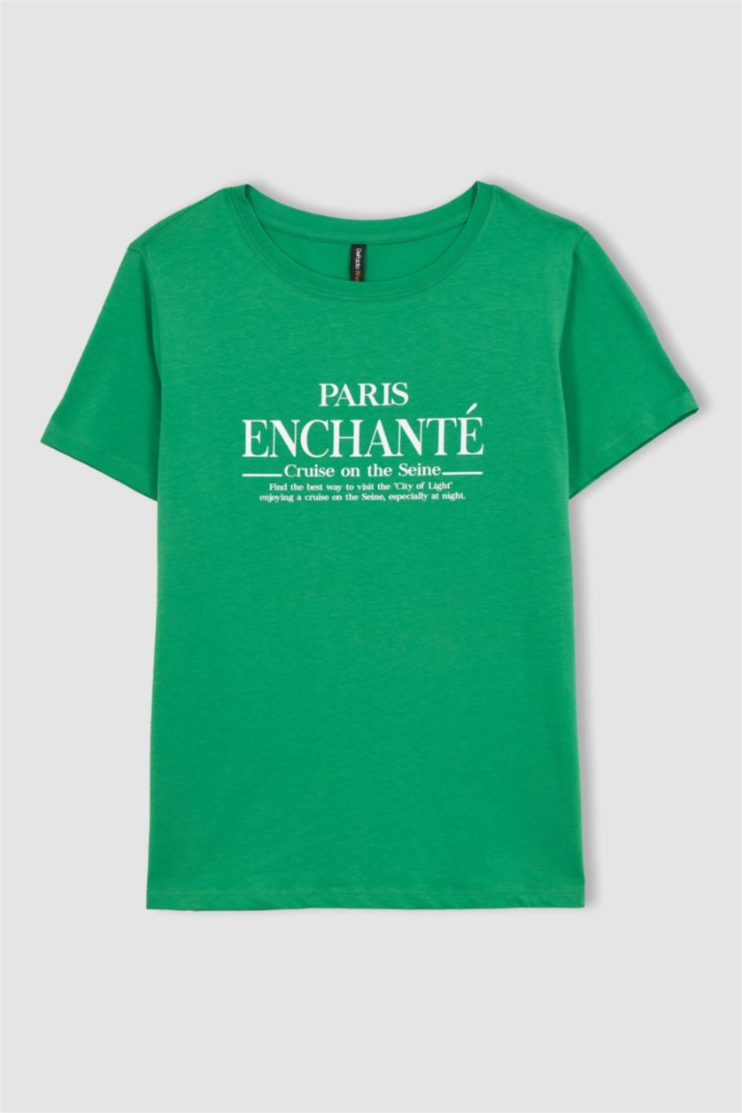 FEMME Vert T-Shirt 100% coton Coupe Classique À Manches Courtes Et Col Rond