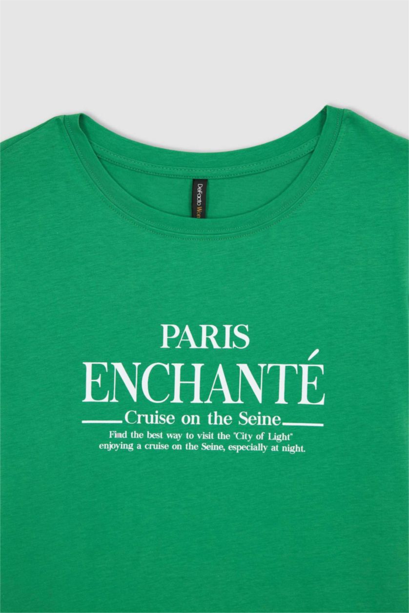 FEMME Vert T-Shirt 100% coton Coupe Classique À Manches Courtes Et Col Rond