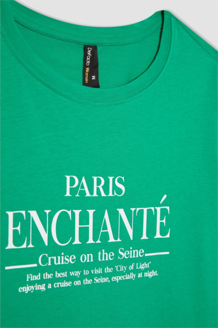 نساء أخضر تي شيرت بياقة مستديرة وقصة عادية