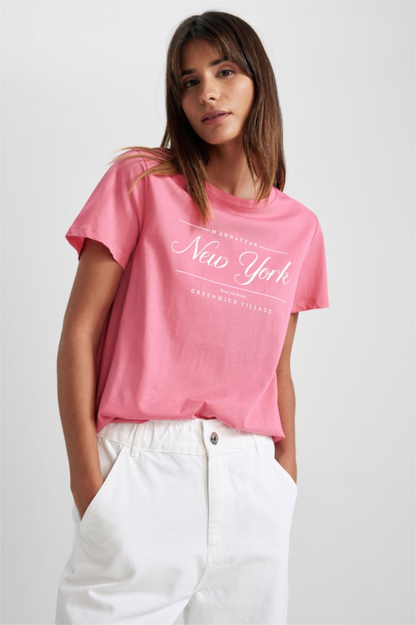 WOMAN Pink Regular Fit Short Sleeve T-Shirt