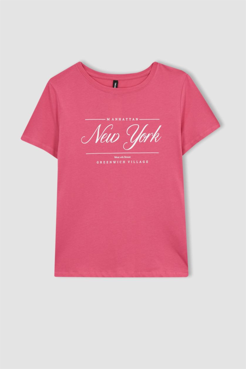WOMAN Pink Regular Fit Short Sleeve T-Shirt