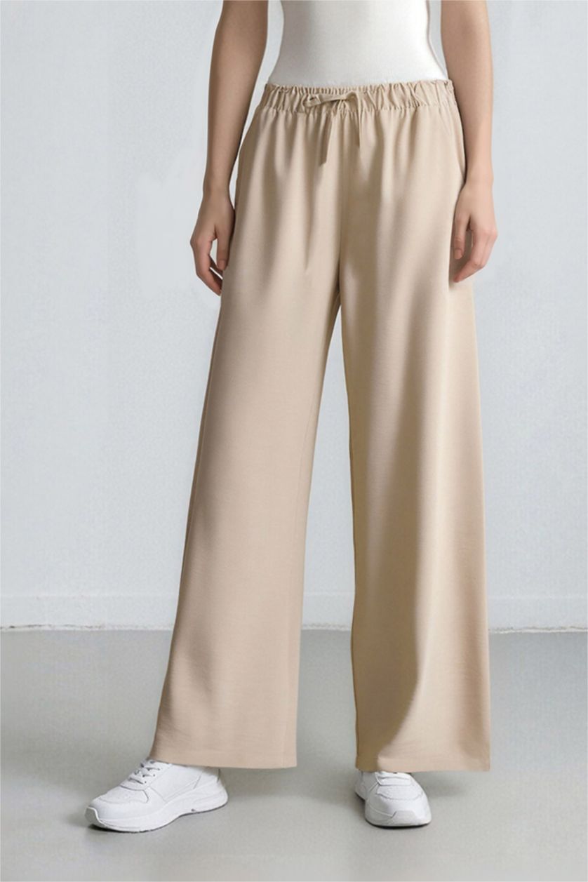 Женщины Бежевый Брюки Wide Leg широкого кроя