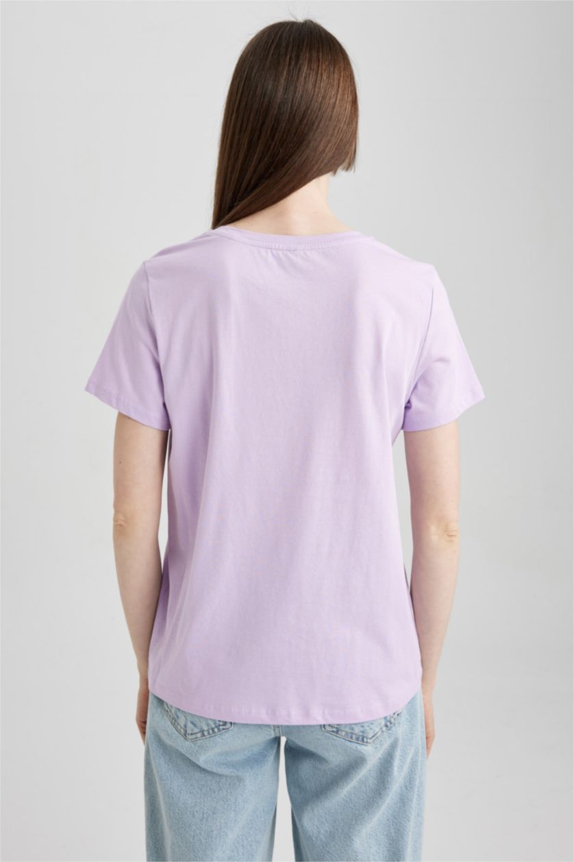 FEMME Violet T-Shirt Coton coupe régulière à Manches Courtes